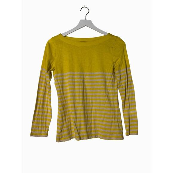 Ann Taylor Loft Shirt Yellow/White Striped Long Sleeve Size Petite Medium - Picture 2 of 6
